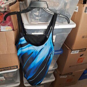 NEW TAG ! Arolina 1Pcs Tankini Shoulderless&Backless Push Up Bra Blue/Black SzL